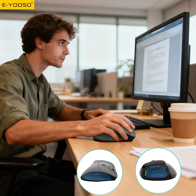 E-YOOSO X-45 Tri-mode Wireless Mouse Vertical Ergonomic 2.4G/Bluetooth/Type-C Wired 5 DPI, Rechargeable, for PC/Laptop/Mac Peaceful Pleasures Health and Wellness