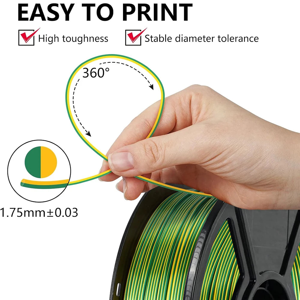 Silk Dual Color PLA Filament 1.75mm Gold Green Bicolor 250g