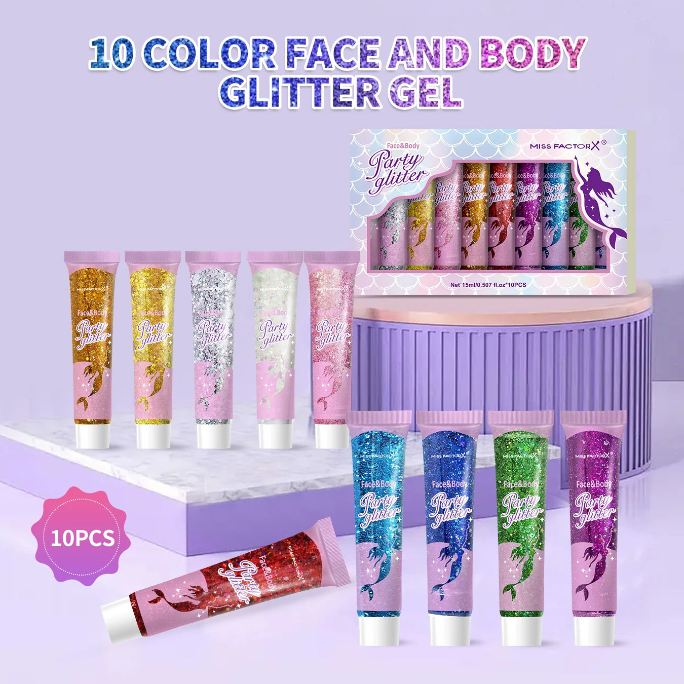 10 piece body glitter gel, carnival face glitter cosmetics suitable for women, shiny thick hair glitter, carnival accessories fo Peaceful Pleasures Health and Wellness