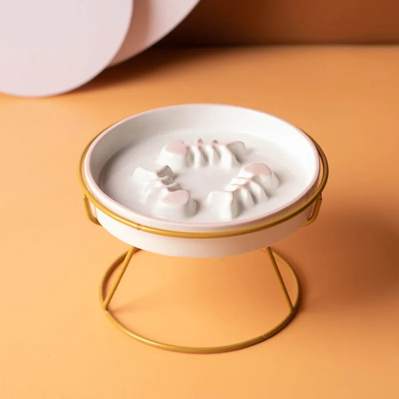 New Practical Cat Bowl Ceramic Slow Food Plate Bowl Slow Food Anti Choking Grain Bowl High Foot Protection Spine Anti Black Chin Peaceful Pleasures Health and Wellness pink