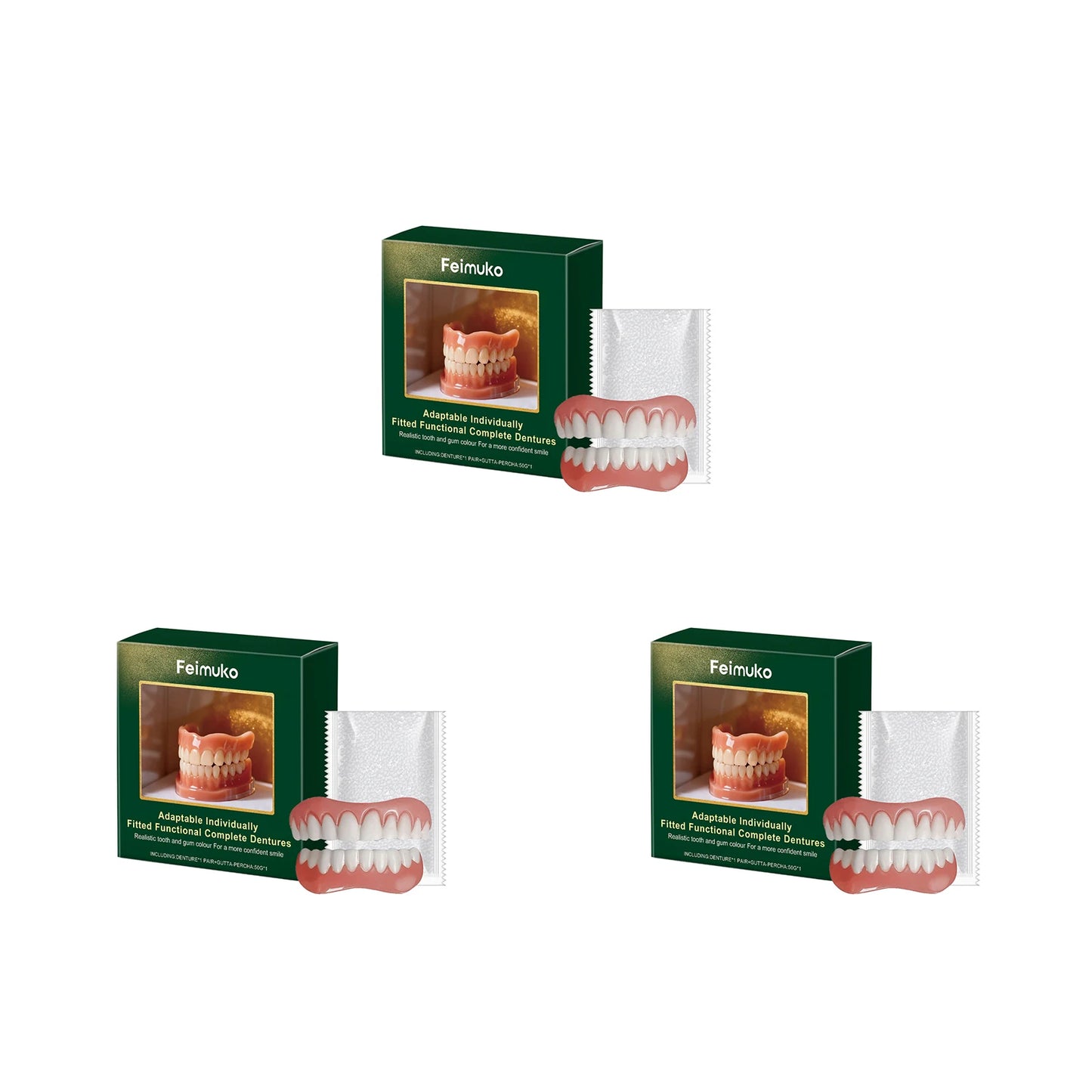 New Silicone Denture Set Silicone Liners Soft Kit Upper Lower Dentures Full Set Removable Dental Veneers Comfort Easy Use Braces Peaceful Pleasures Health and Wellness 3set boxed