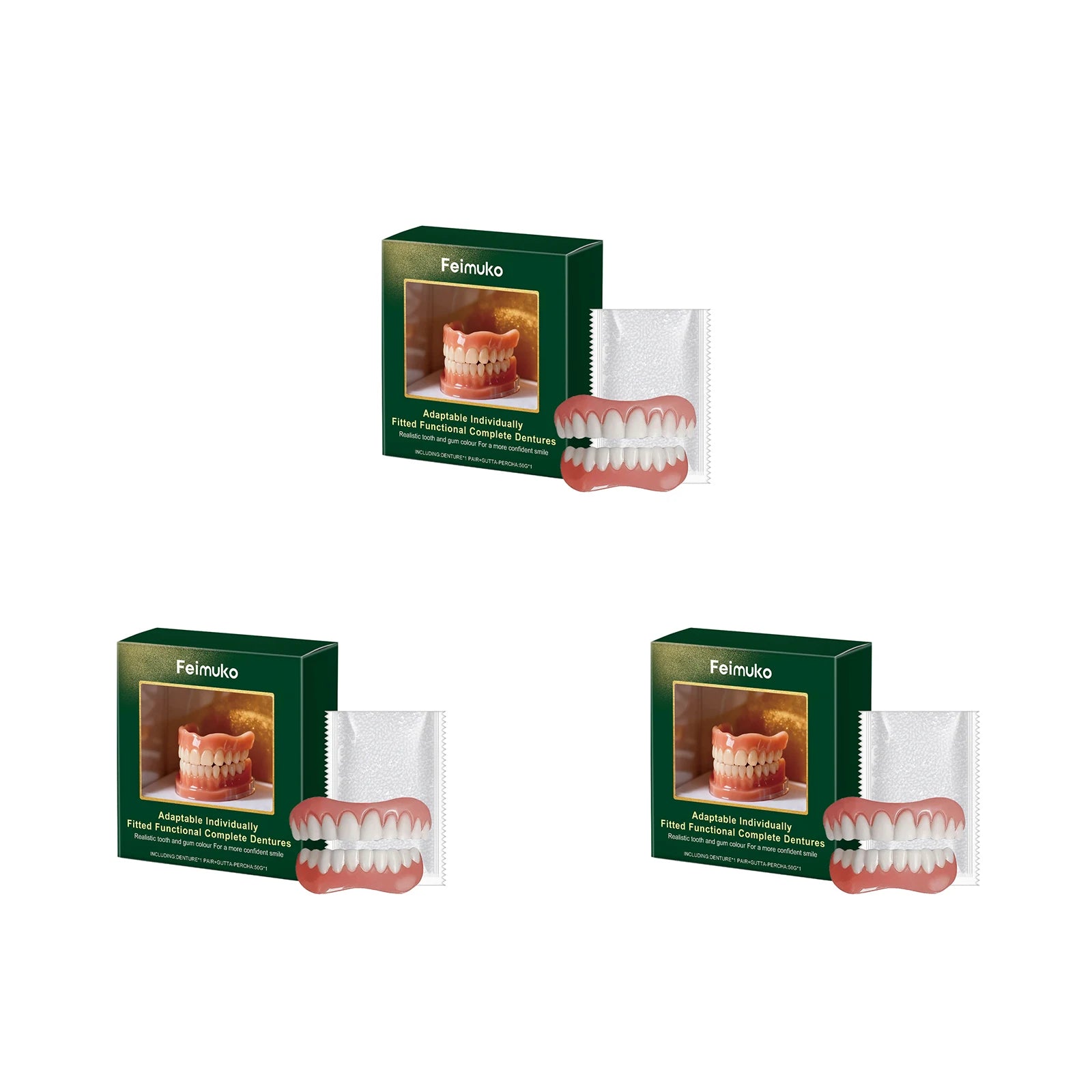 New Silicone Denture Set Silicone Liners Soft Kit Upper Lower Dentures Full Set Removable Dental Veneers Comfort Easy Use Braces Peaceful Pleasures Health and Wellness 3set boxed
