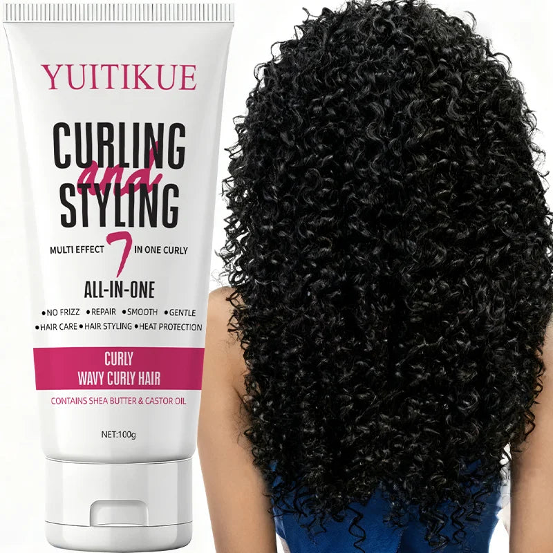 YUITIKUE 7-in-1 Curling Cream 100g - Defines Curls, Controls Frizz, Adds Shine & Moisture, Heat Protection for Curly/Wavy Hair Peaceful Pleasures Health and Wellness