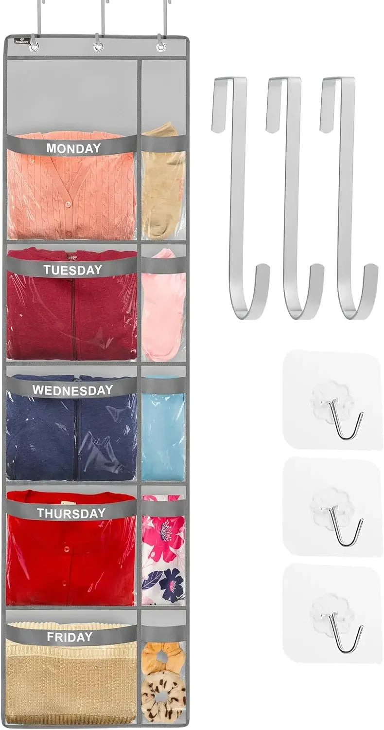 5-Shelf Weekly Clothes Organizer with Day Labels - Space-Saving Hanging Storage for Kids (Grey) Peaceful Pleasures Health and Wellness United States