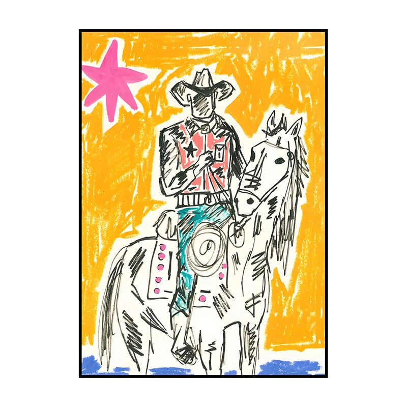 Western Cowboy Canvas Wall Art | Vintage Retro Poster Print