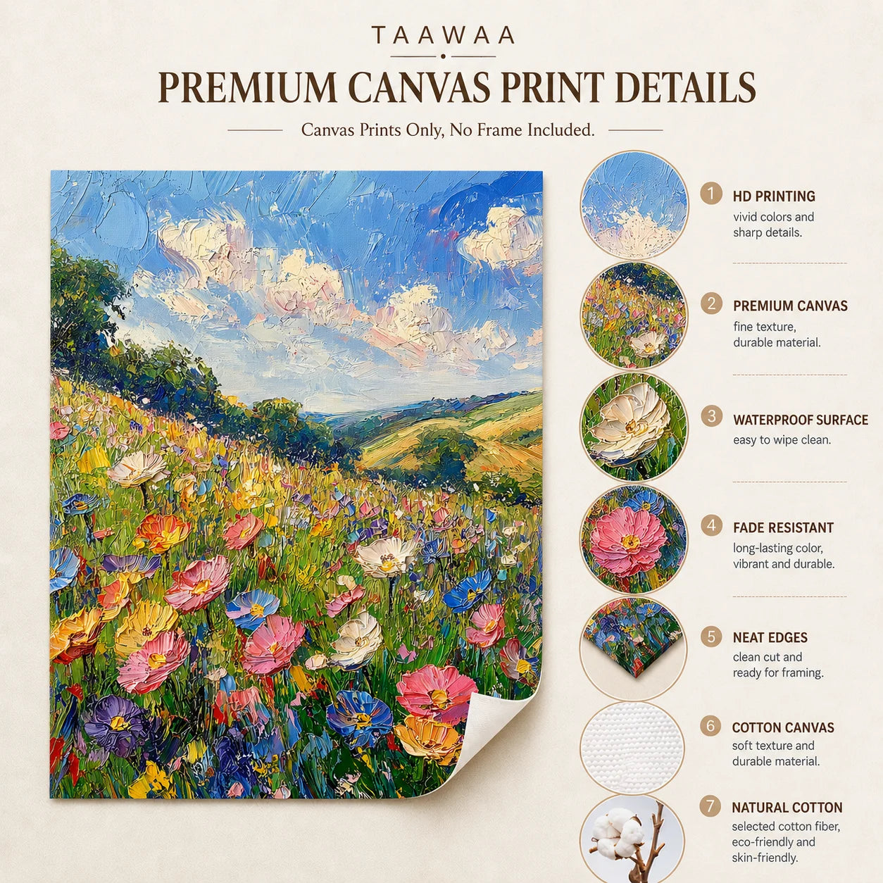 Wildflower Meadow Canvas Wall Art | Spring Landscape Print Canvas Wall Art Print Peaceful Pleasures Health and Wellness