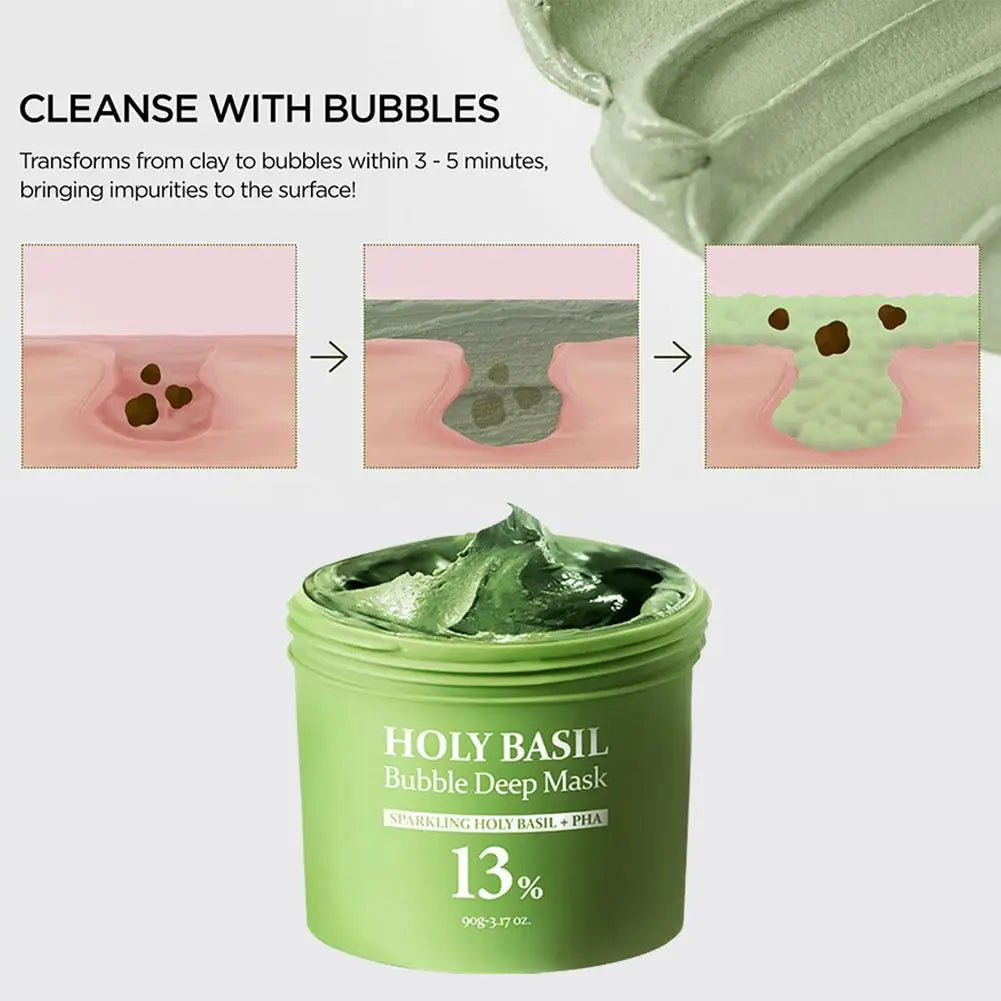 1/3pc Holy Basil Sparking Bubble Mask Cleansing Moisturizing Removes Blackheads Shrink Pores Makes the Skin Refreshing and Shiny Peaceful Pleasures Health and Wellness