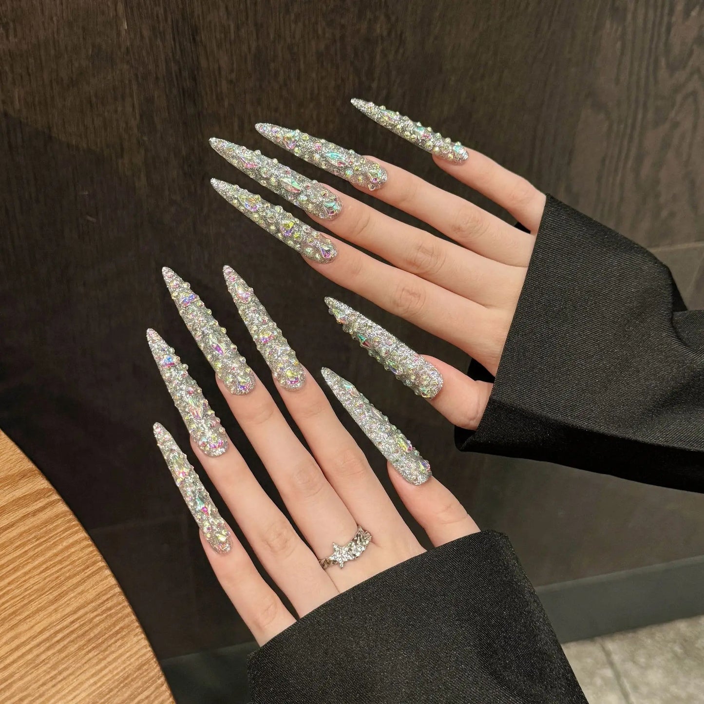 YADORNOS Rhinestone Press-On Nails | Extra Long Red Fake Nails