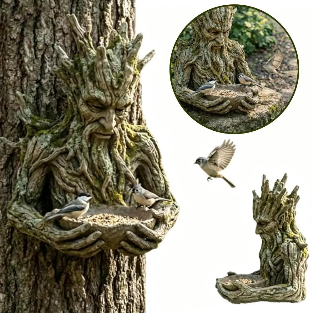 Tree Face Bird Feeder | Resin Old Man Tree Garden Sculpture