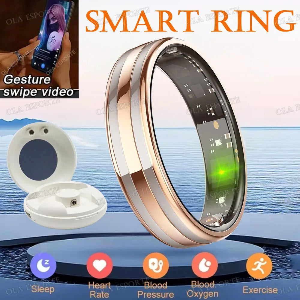 Gesture Sensing Smart Ring Health Monitor Smart Ring Outdoor Waterproof Ring Real HRV Monitor Heart Rate Blood Oxygen Sport Ring Peaceful Pleasures Health and Wellness Gold Pro 8