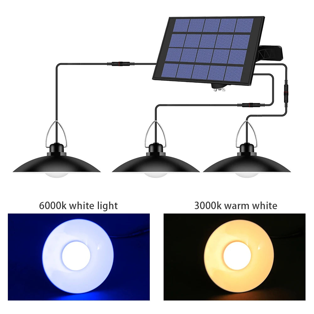 Solar Powered Pendants Light with Adjustable Panel Auto ON/OFF Lighting Sensor IP65 Water-resistant Hanging Lamp Peaceful Pleasures Health and Wellness