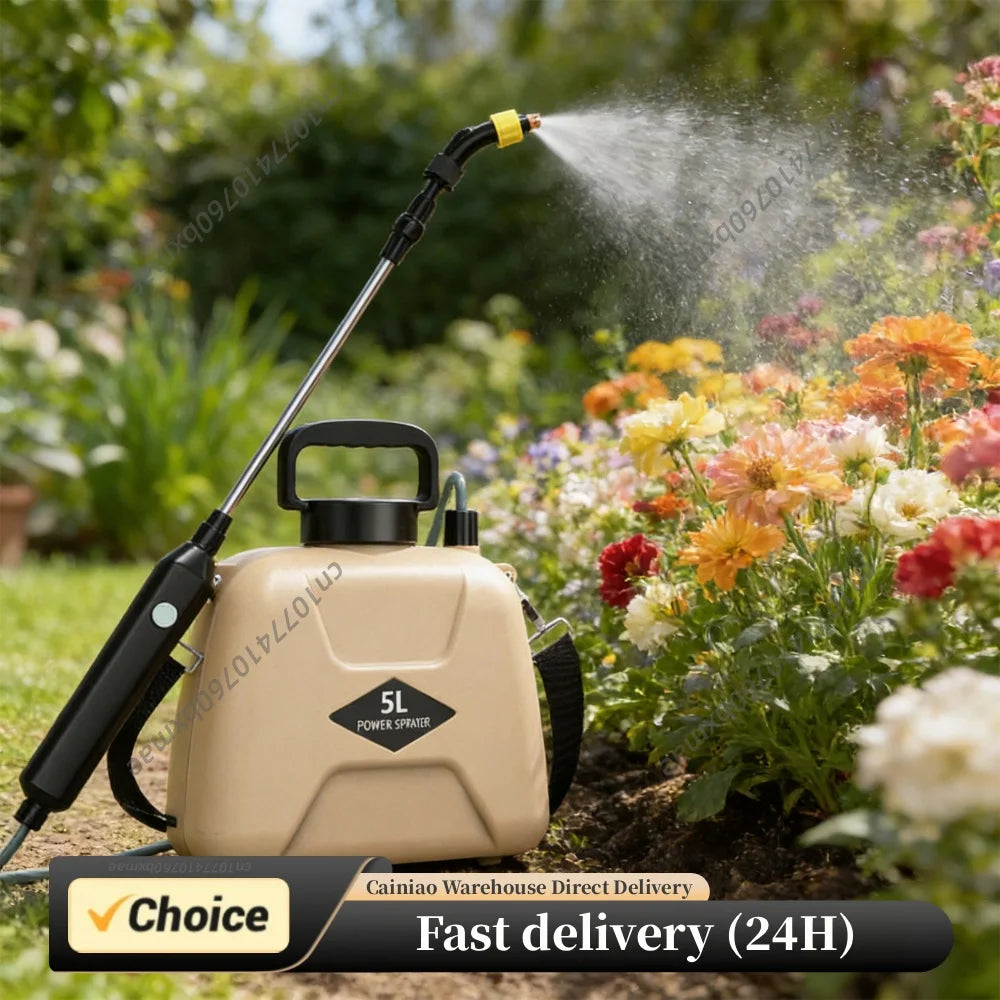 5L Electric Sprayer with 3 Mist Nozzles Rechargeable Retractable Wand Plant Sprayer with Shoulder Strap for Yard Lawn and Garden Peaceful Pleasures Health and Wellness