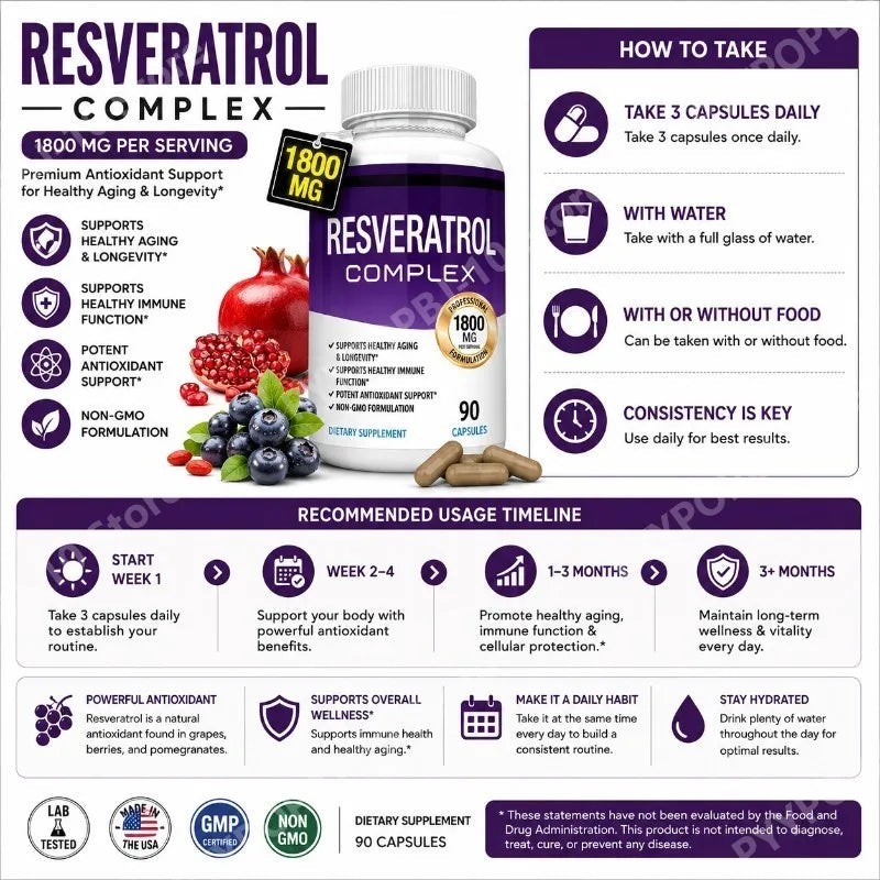 Resveratrol Complex 1800mg | 90 Veg Caps | Antioxidant Support