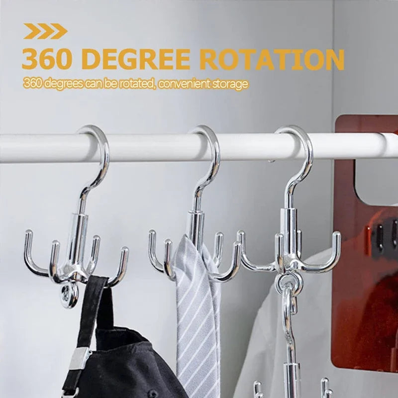 2pcs Multifunctional Rotating Clothes Hook Punch Free 4 Claws Rotation Coat Hanger Belt Organizer Scarf Storage Rack Wardrobe Peaceful Pleasures Health and Wellness