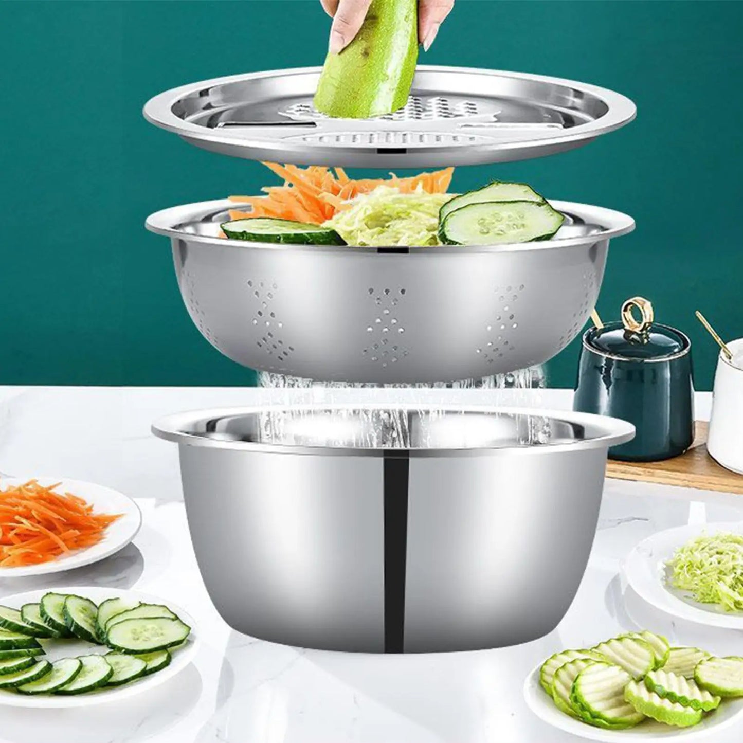 Stainless Steel Mixing Bowl Set with Grater & Drain Basket