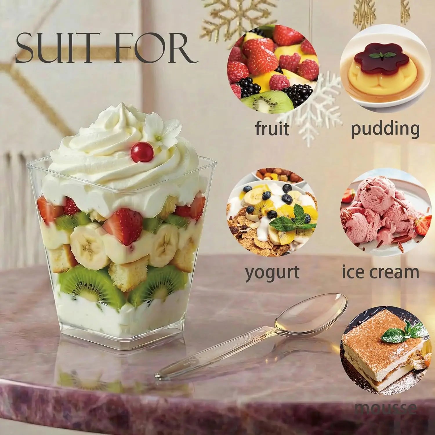 25/50 5oz Dessert Cups with Spoons Clear Plastic Parfait Appetizer Cups Dessert Shooters Party Serving Cups for Pudding Mousse Peaceful Pleasures Health and Wellness