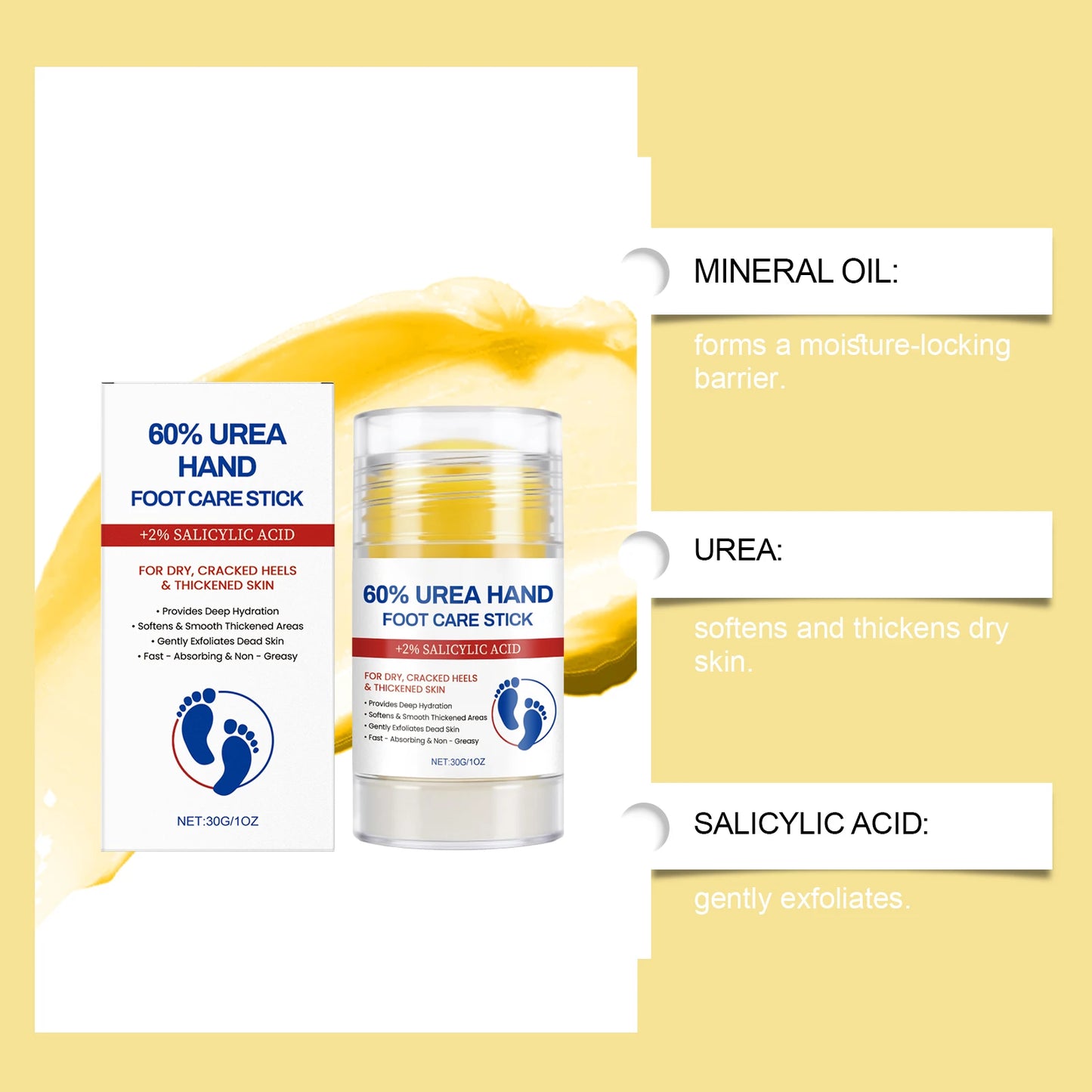 60% Urea Cream 2% Salicylic Acid Foot and Hand Cream Moisturizing Stick Beeswax Exfoliating Cracked Heel Repair Winter Skincare Peaceful Pleasures Health and Wellness
