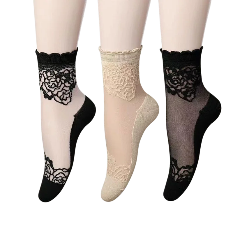 3 Pairs Women Sheer Lace Ankle Socks Thin Transparent Floral Mesh Short Socks Breathable Non-Slip Summer Dress Socks for Flats Peaceful Pleasures Health and Wellness