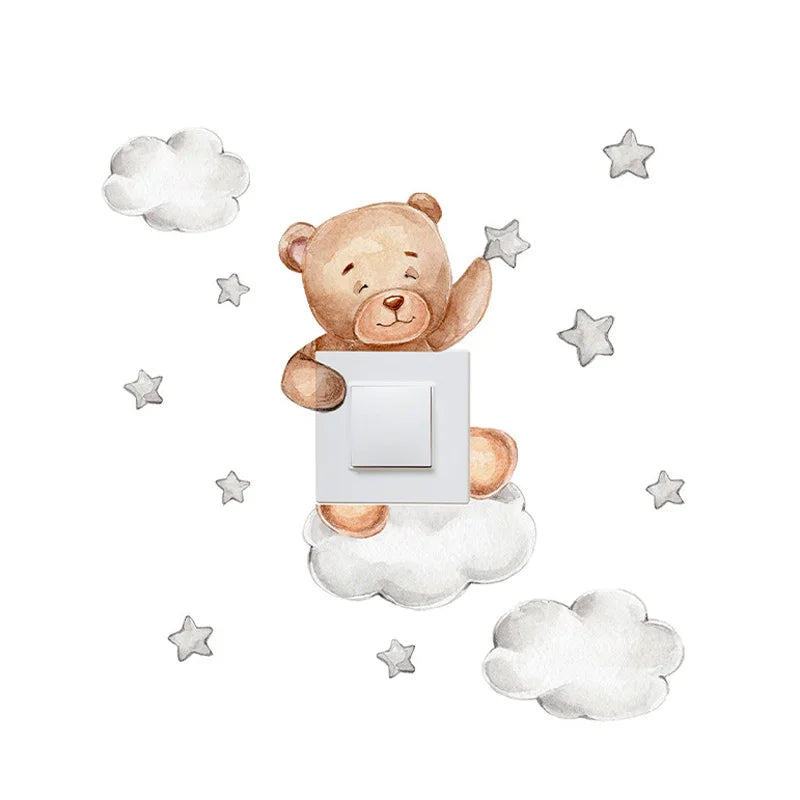Cute Giraffe Bear Elephant Star Switch Sticker Kid Baby Bedroom Decoration Self-adhesive Home Decor Wallpaper Child Wall Decals Peaceful Pleasures Health and Wellness Pattern 1