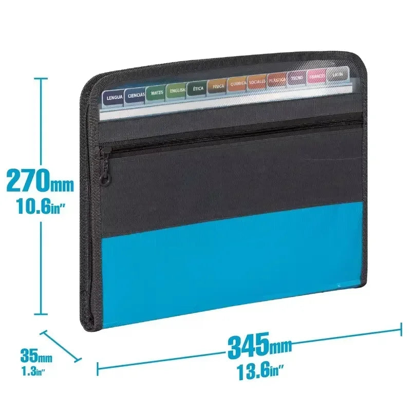 13-Pocket Accordion File Organizer with Zipper & Pencil Pouch