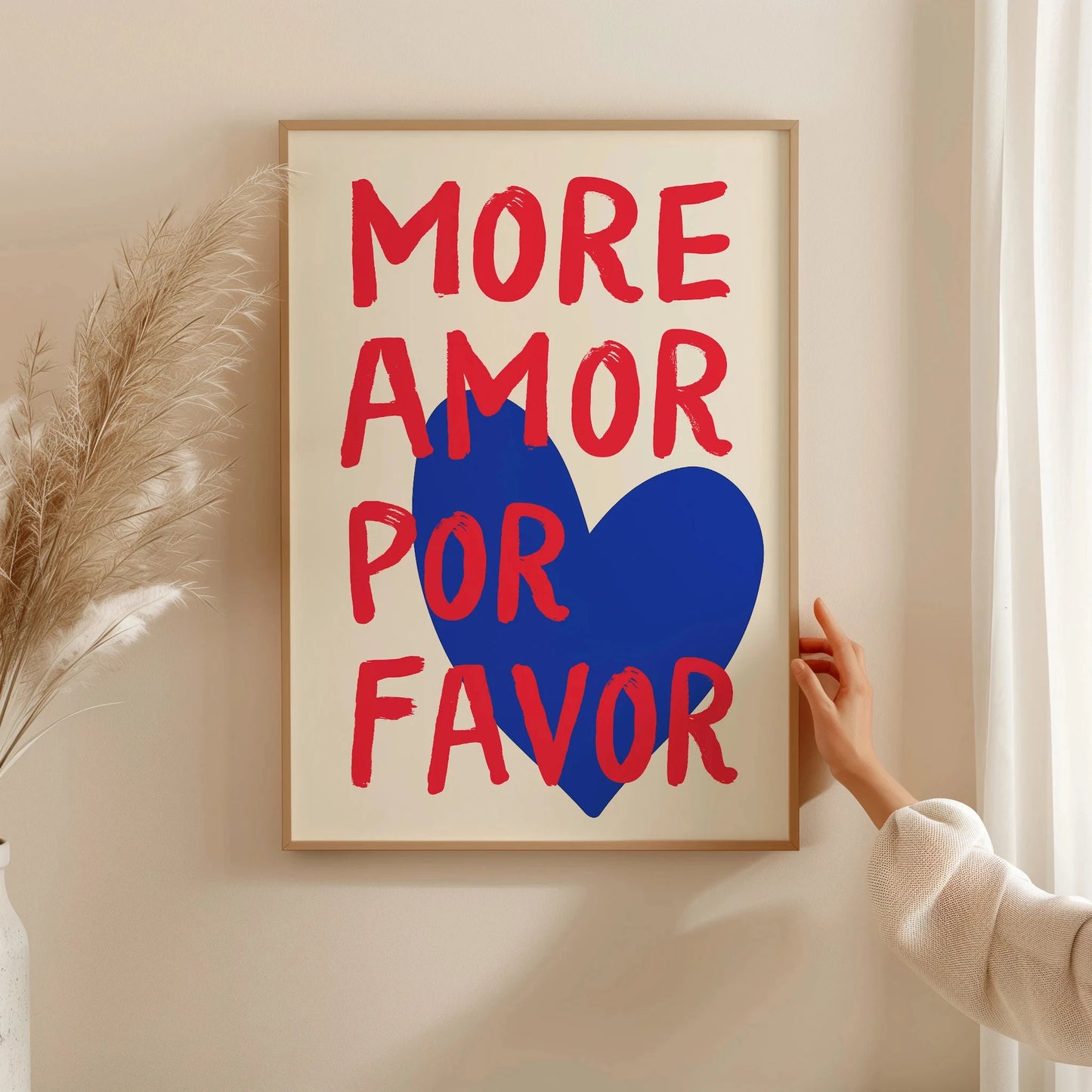Más Amor Por Favor Love Quote Canvas Wall Art | Pink Blue