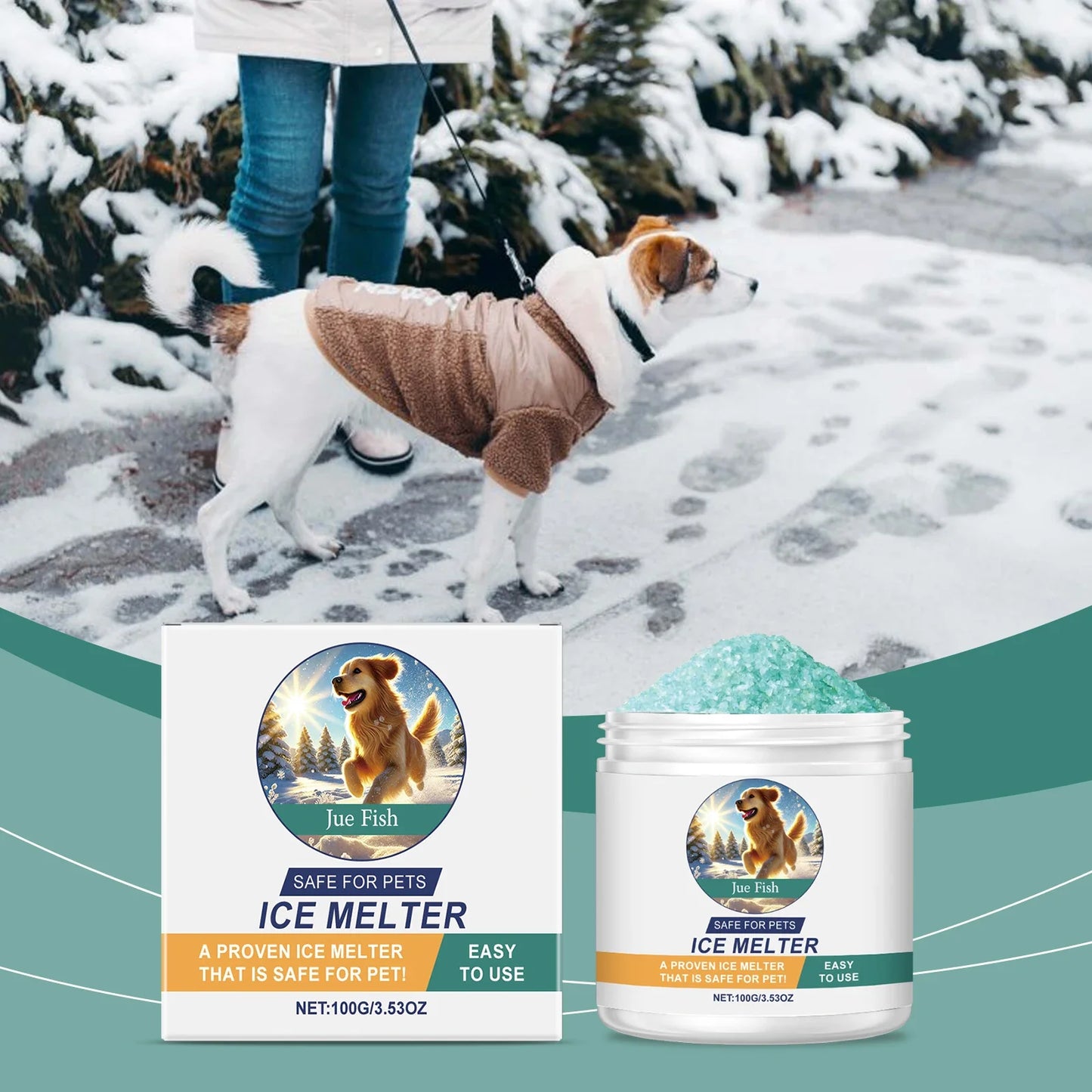 Jue-Fish Pet-Safe Ice Melt – Safe for Concrete & Paw Pads