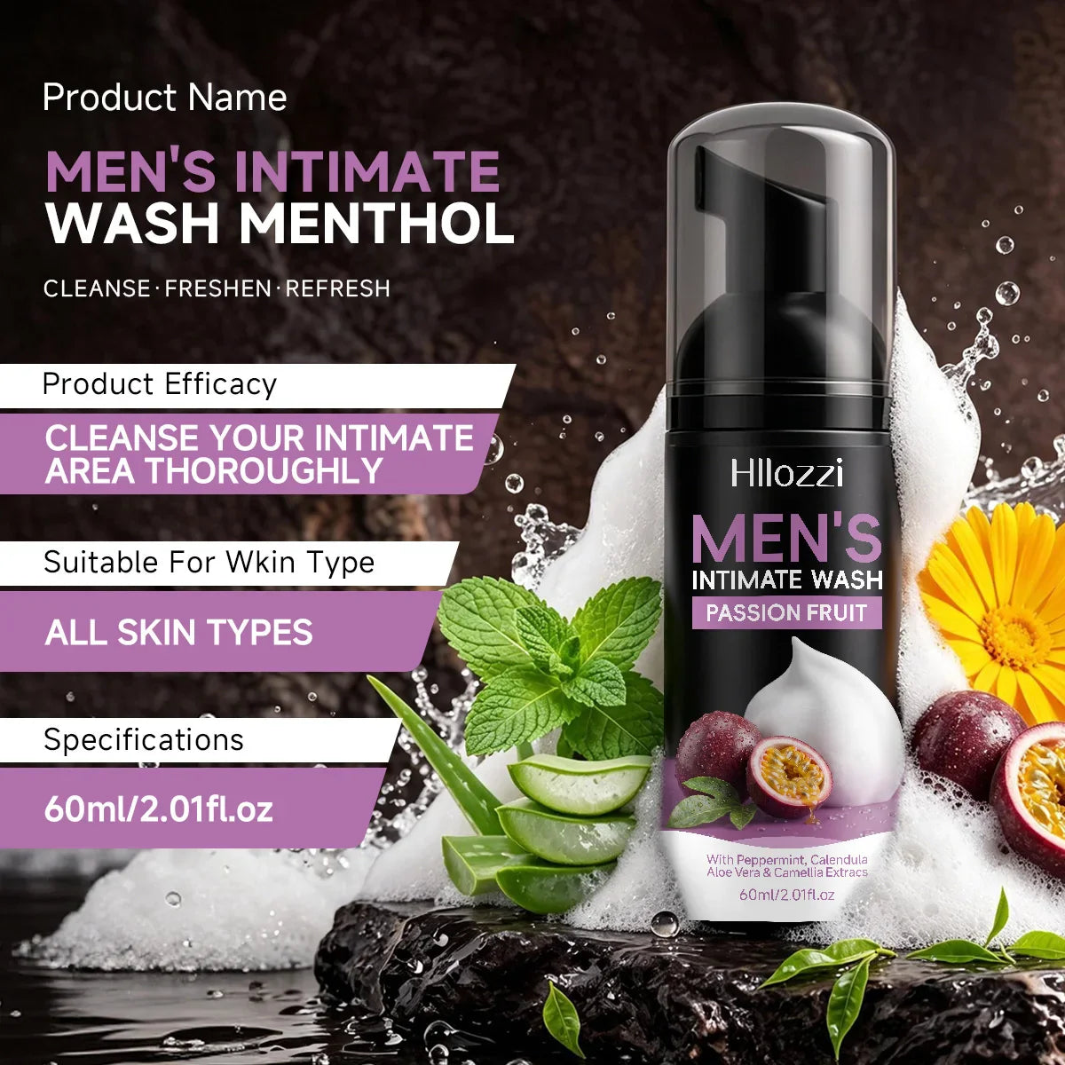 Men's Passion Fruit Intimate Wash Foam – Deodorizing Cleanser