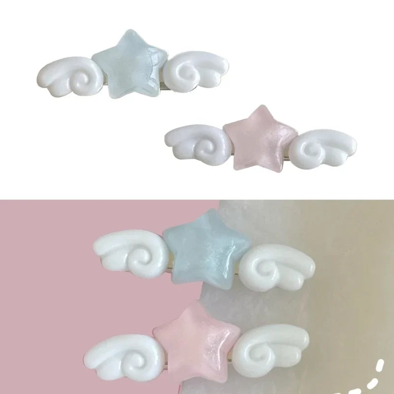 New Jelly Pink Star Wings Hair Clip Cartoon Sweet Versatile Side Clip Hair Accessories Superlatives Duckbill Star Wing Hairpin Peaceful Pleasures Health and Wellness
