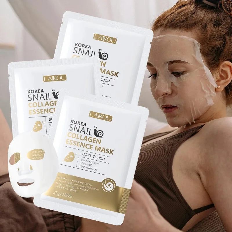 LAIKOU Korea Snail Collagen Essence Mask Hydrating Sheet Mask Anti-Wrinkle Face Mask Firming Skin Care 25g*20pcs Peaceful Pleasures Health and Wellness