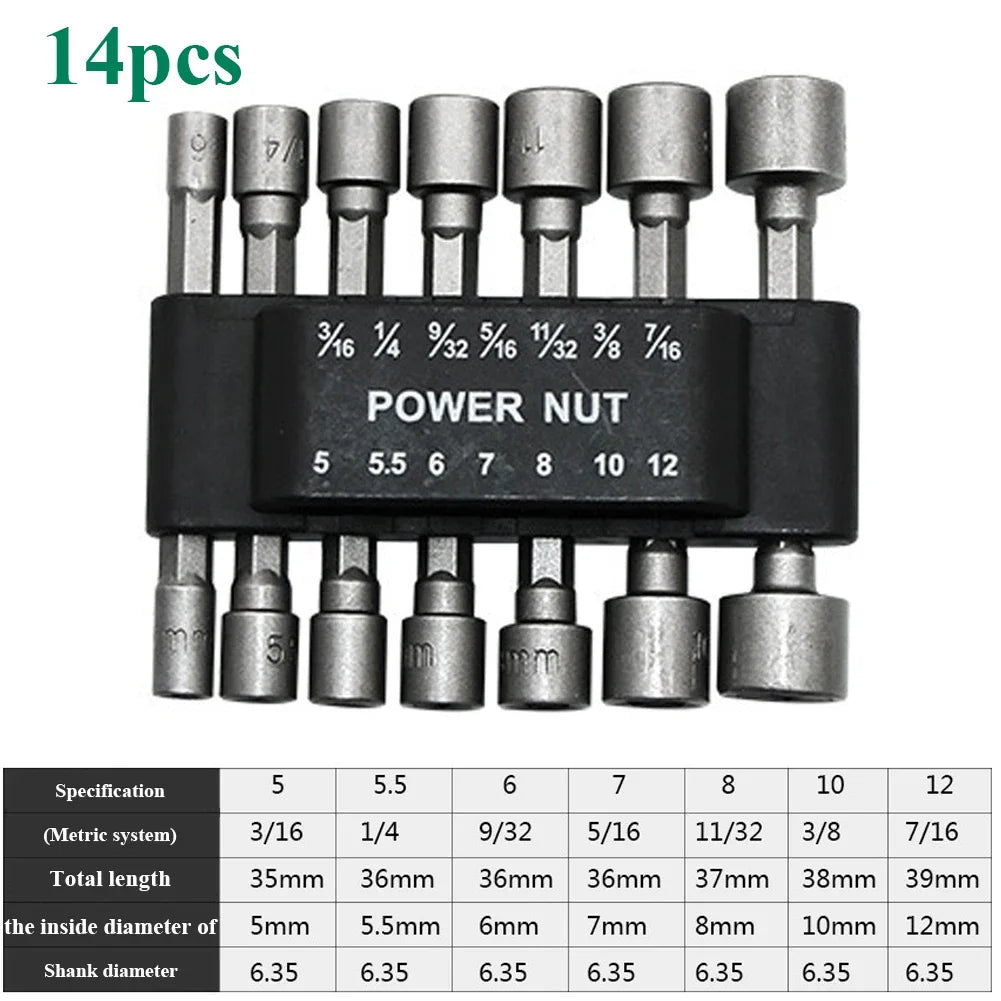Hex Nut Driver Socket Set 9/14pc CRV Steel – 5mm to 13mm Peaceful Pleasures Health and Wellness