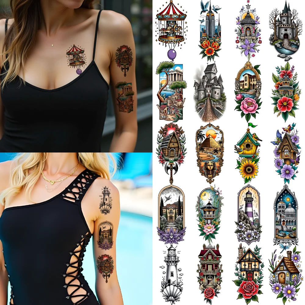9-Pack Japanese Pagoda & Lighthouse Temporary Tattoos