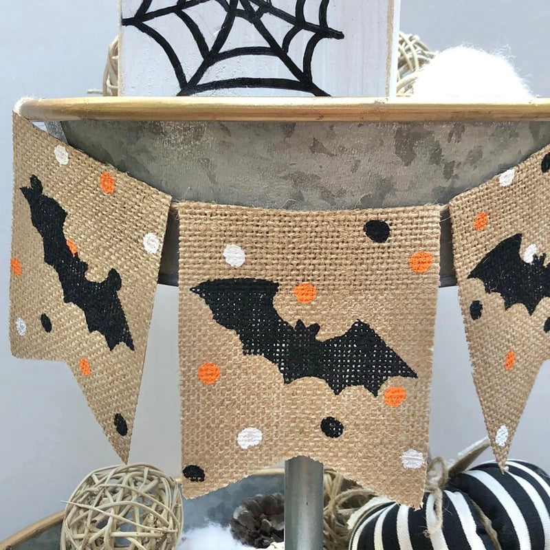 Halloween Bat Burlap Mini Banner | Rustic Fall Party Decor Halloween Banner Peaceful Pleasures Health and Wellness