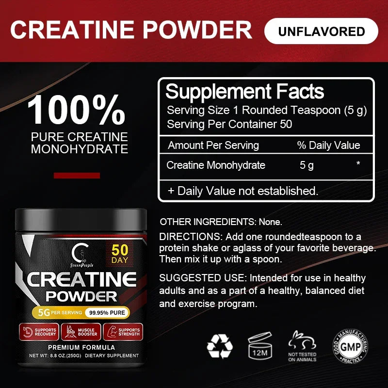 GreenPeople Creatine Monohydrate Powder – 250g Peaceful Pleasures Health and Wellness