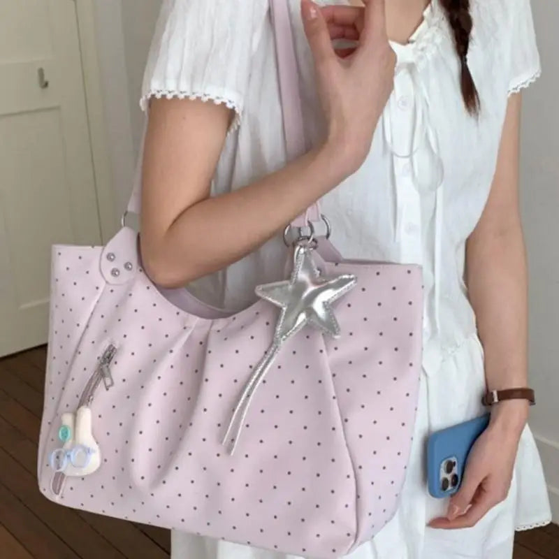 Vintage PU Polka Dot Tote Bag – Large Women's Shoulder Bag
