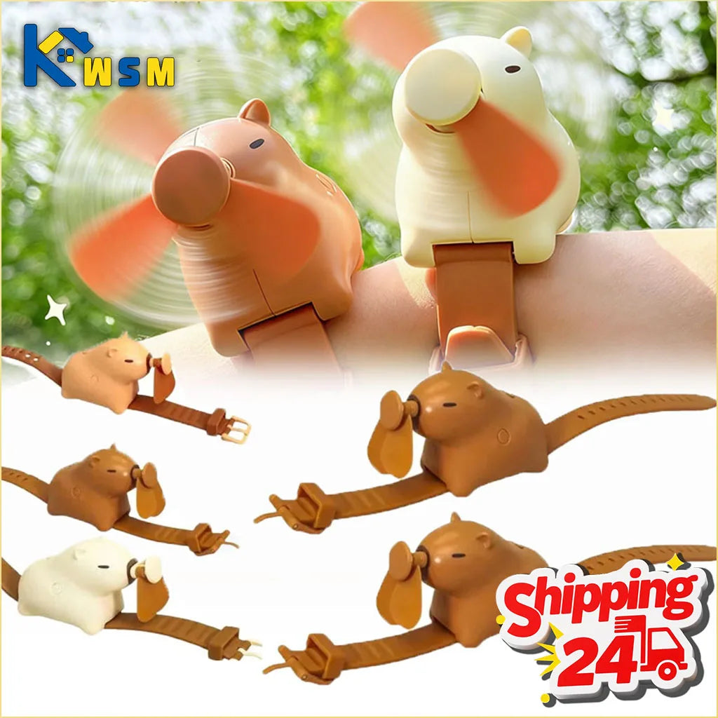 Capybara Wrist Fan – USB Rechargeable Wearable Watch Fan