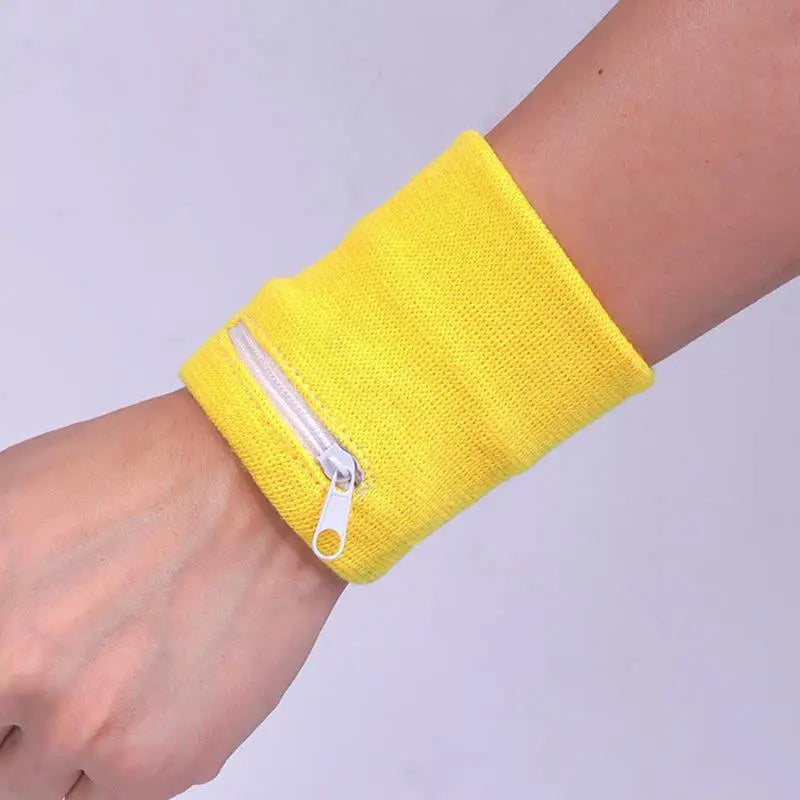 Wristband With Zipper For Storing Keys Change For Absorbing Sweat Wiping Sweat Wrist Guard For Basketball Running Fitness Sports Peaceful Pleasures Health and Wellness yellow 2pcs