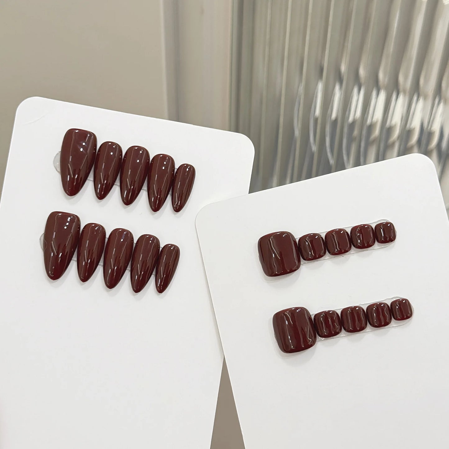 10pcs Handmade Press on Nails Simple Solid Color Almond Fake Nails Full Cover Wearable Lady Summer Brown False Toenails Set Peaceful Pleasures Health and Wellness