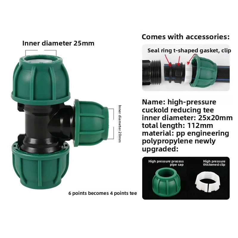 5-Pack PE Tube Quick Connector Water Splitter 20/25/32mm
