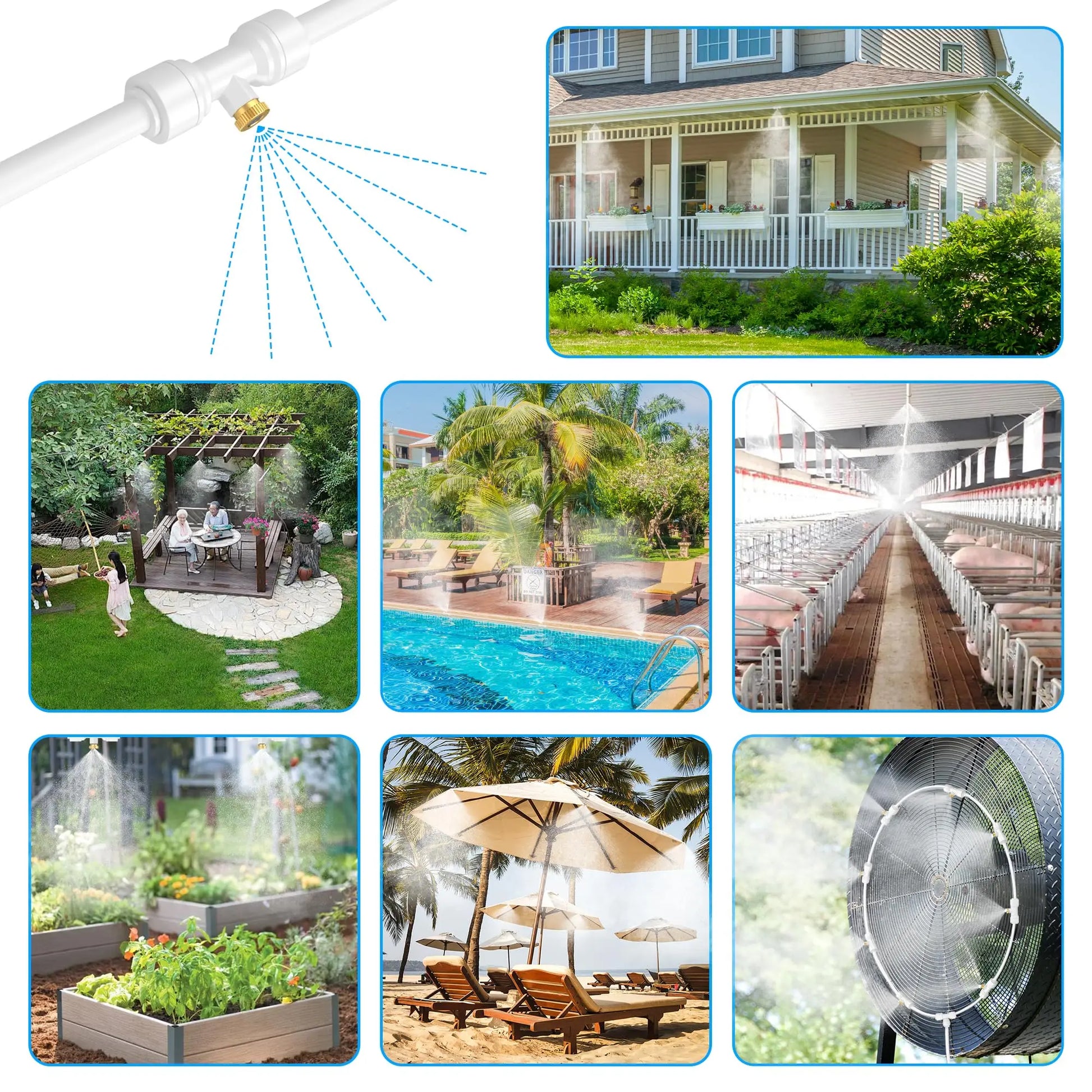 Misting Systems White, Outdoor Misting System for Cooling, Mist hose + a Brass Adapter(3/4"), Umbrella, Canopy, Backyard, White Peaceful Pleasures Health and Wellness