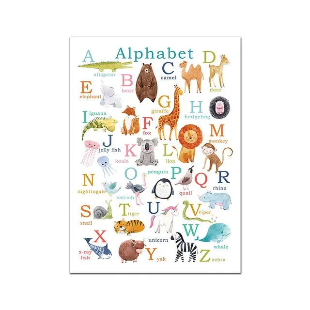 Boho ABC Alphabet Animal Canvas Print | Nursery Kids Room Decor