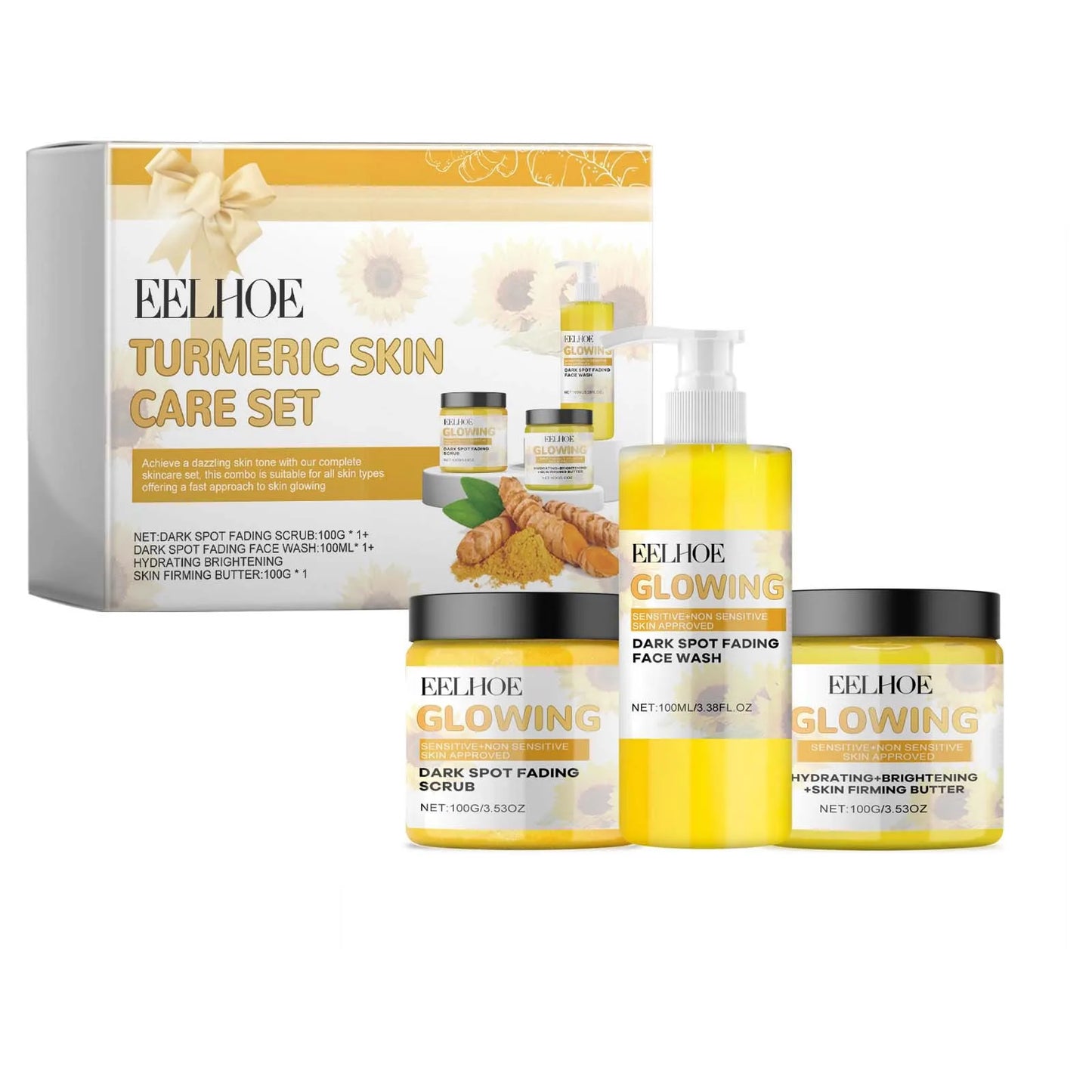Eelhoe Turmeric Face Care Set – Wash, Cream & Scrub