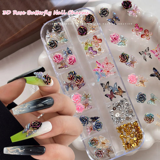 3D Resin Rose & Butterfly Nail Charms | Flat Back DIY Nail Art 3D Nail Charms Peaceful Pleasures Health and Wellness