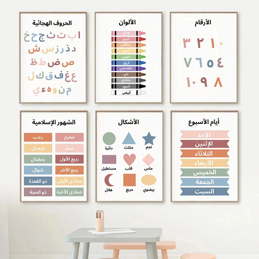 Colorful Islamic Arabic Alphabet Number Color Education Learning Nursery Poster Canvas Painting Wall Art Pictures Home Decor Peaceful Pleasures Health and Wellness