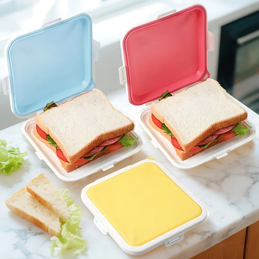 Sandwich Containers Silicone Sandwich Storage Box for Lunch, Travel - Snap-Off for Fruit, Salad, Snacks and Food Storage Peaceful Pleasures Health and Wellness
