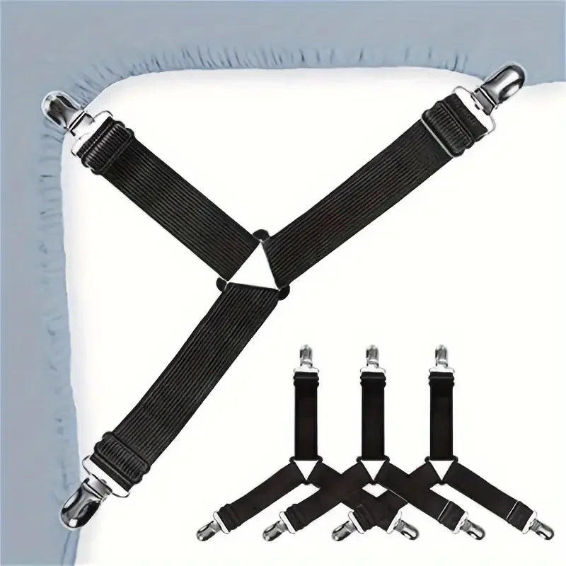 4-Pack Triangular Bed Sheet Fasteners & Adjustable Mattress Clips