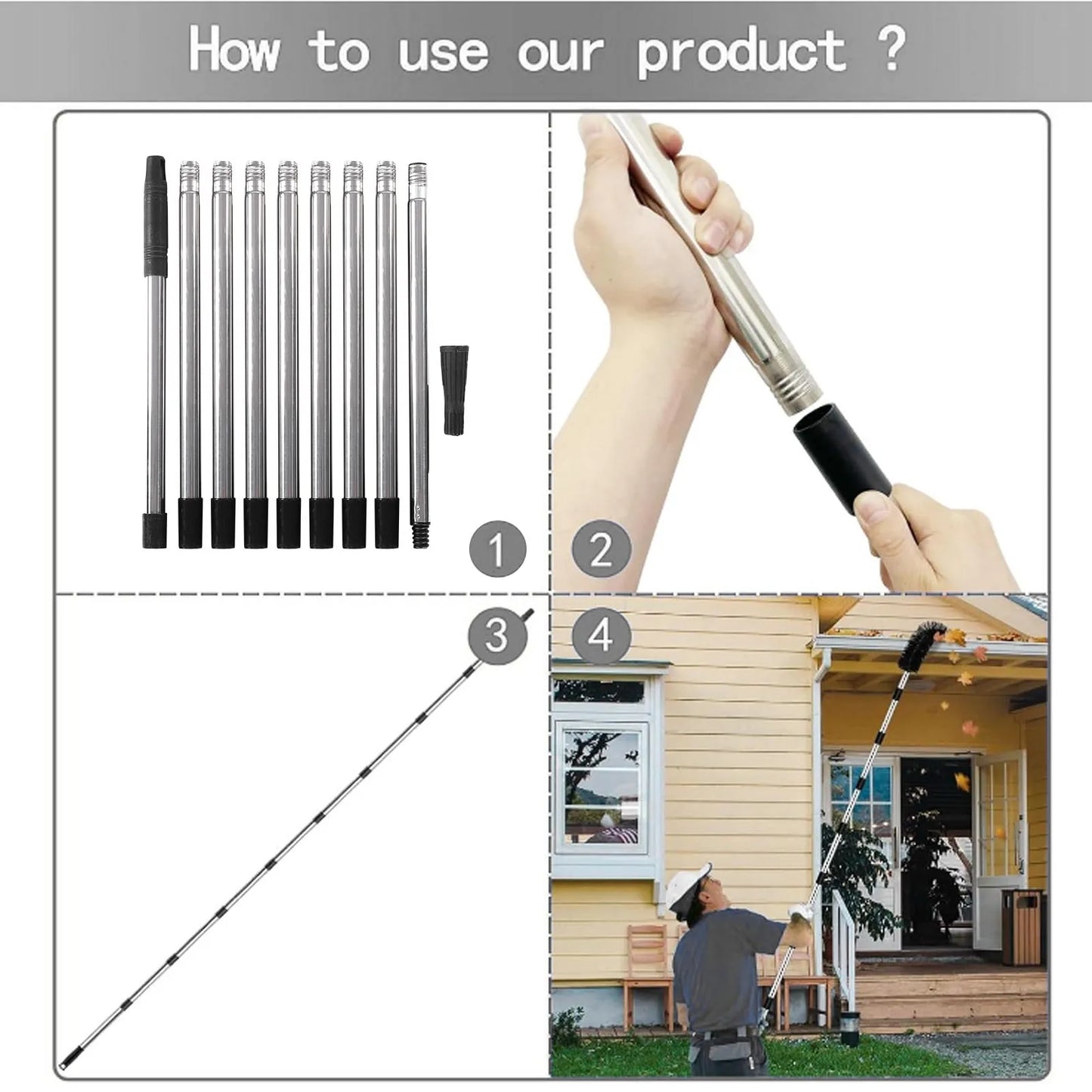 13.1FT Stainless Steel Paint Roller Extension Pole – 10 Sections