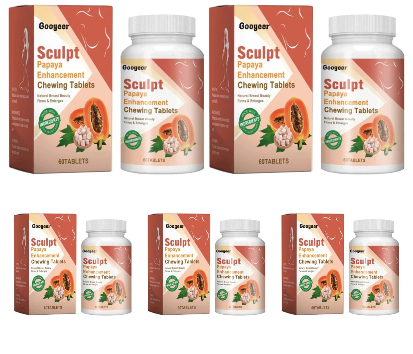 Googeer Papaya Chewing Tablets 60ct | Niacinamide & FOS