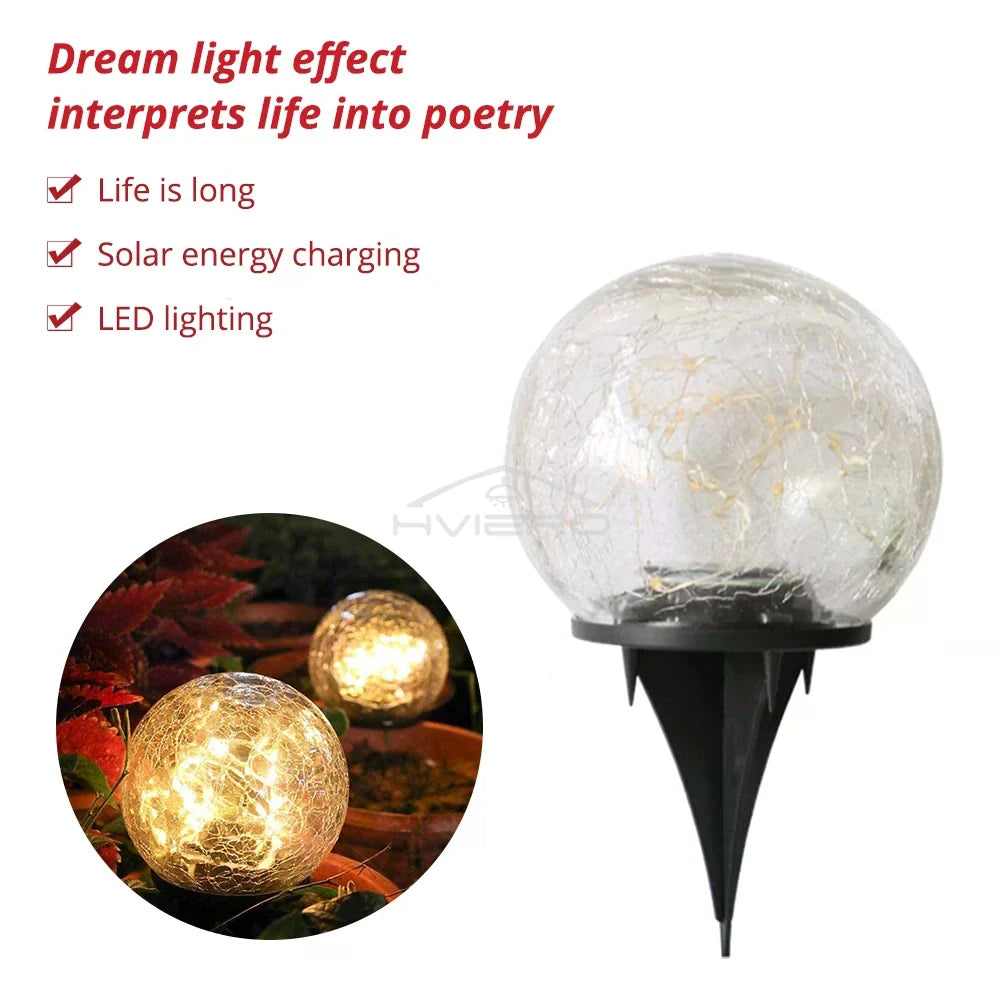 Solar Crackle Glass Ball LED Garden Light | IP65 Waterproof