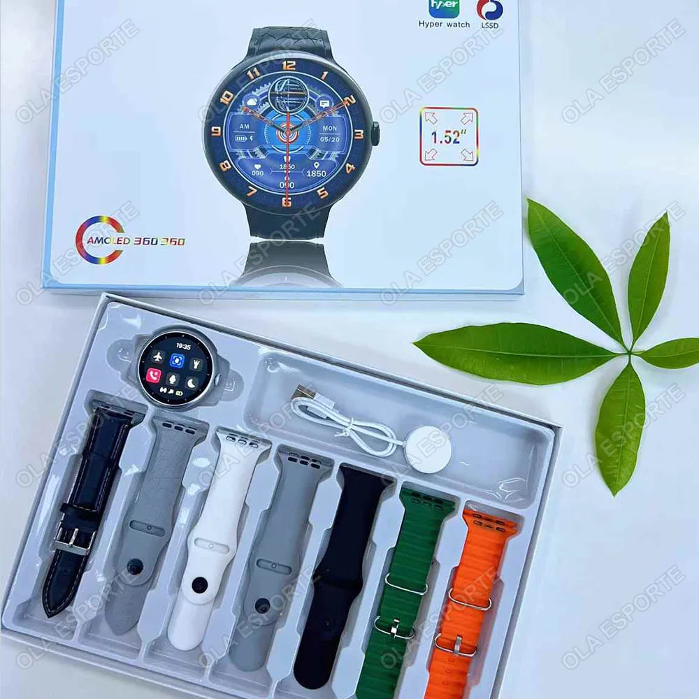7 in 1 Strap Smart Watch Sports Watch Men Women AMOLED Screen GPS Bluetooth Calls Waterproof SmartWatch for Android IOS 2025 New Peaceful Pleasures Health and Wellness Silver 7Strap