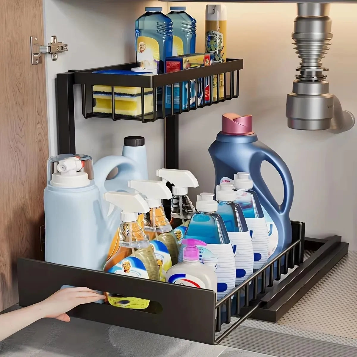 Under Sink Sliding Drawer Organizer - Metal Storage Rack with Pull-Out Shelves - Multi-Room Kitchen Bathroom Cabinet Organizer Peaceful Pleasures Health and Wellness black